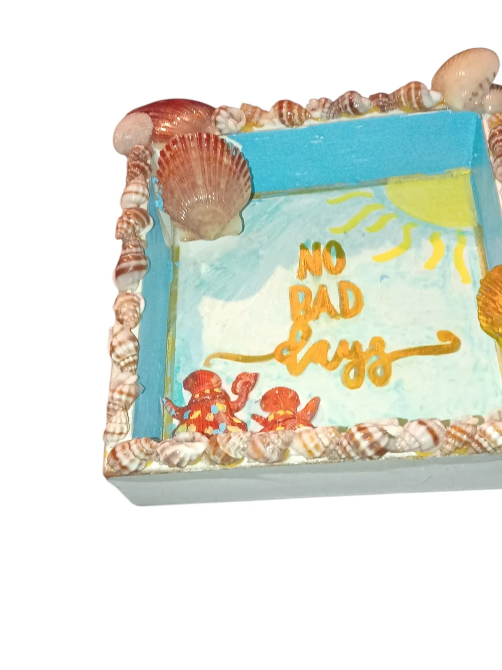 Seaside Shell Shadow Box - Blue and Gold 